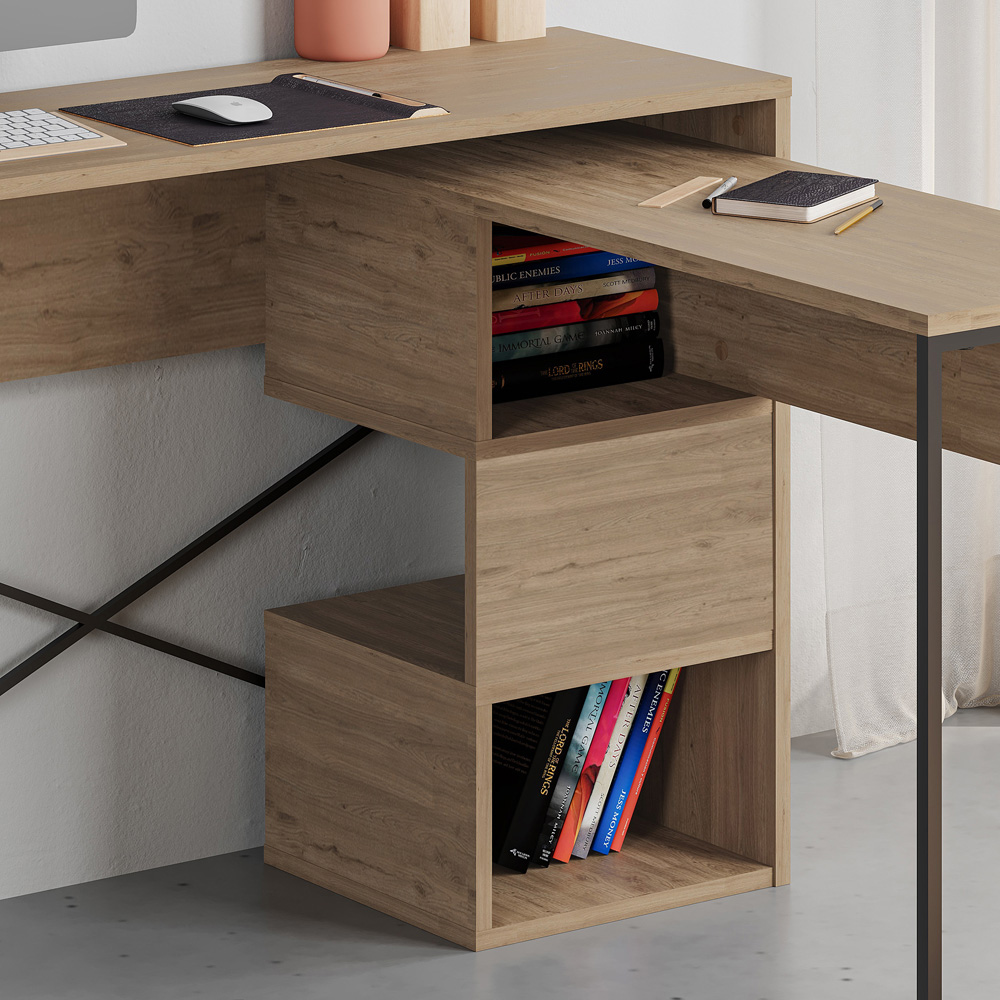 Decortie Badau 3 Shelf Modern Multipurpose Computer Desk Natural Oak Image 3