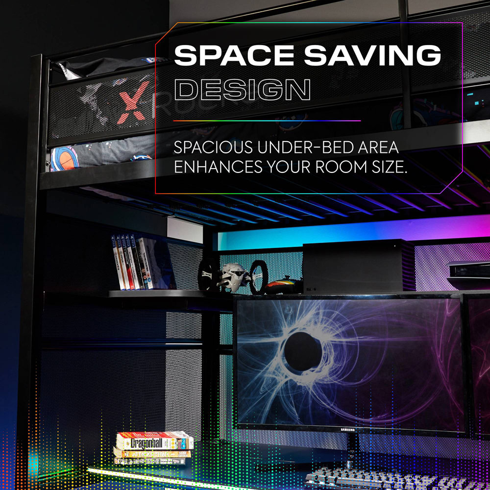 X Rocker Battlebunk Black High Sleeper Gaming Bed with App Controlled LED Lights Image 5