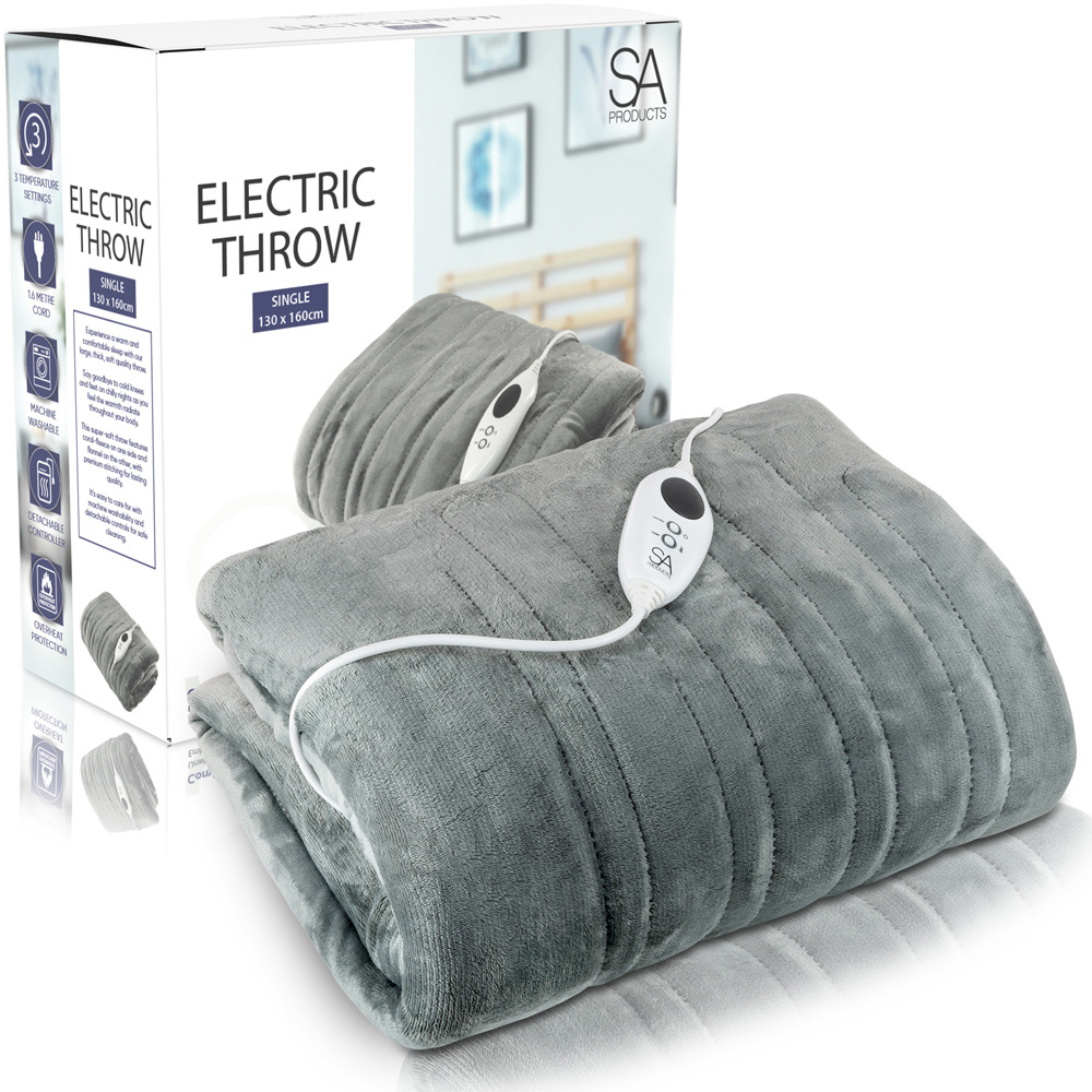 Single Grey Heated Throw Blanket with 9 Heat Settings Image 7
