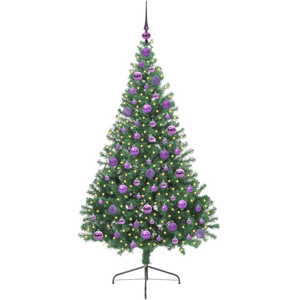 vidaXL Pre-Lit Lilac Baubles Green Artificial Christmas Tree 6ft Image 1