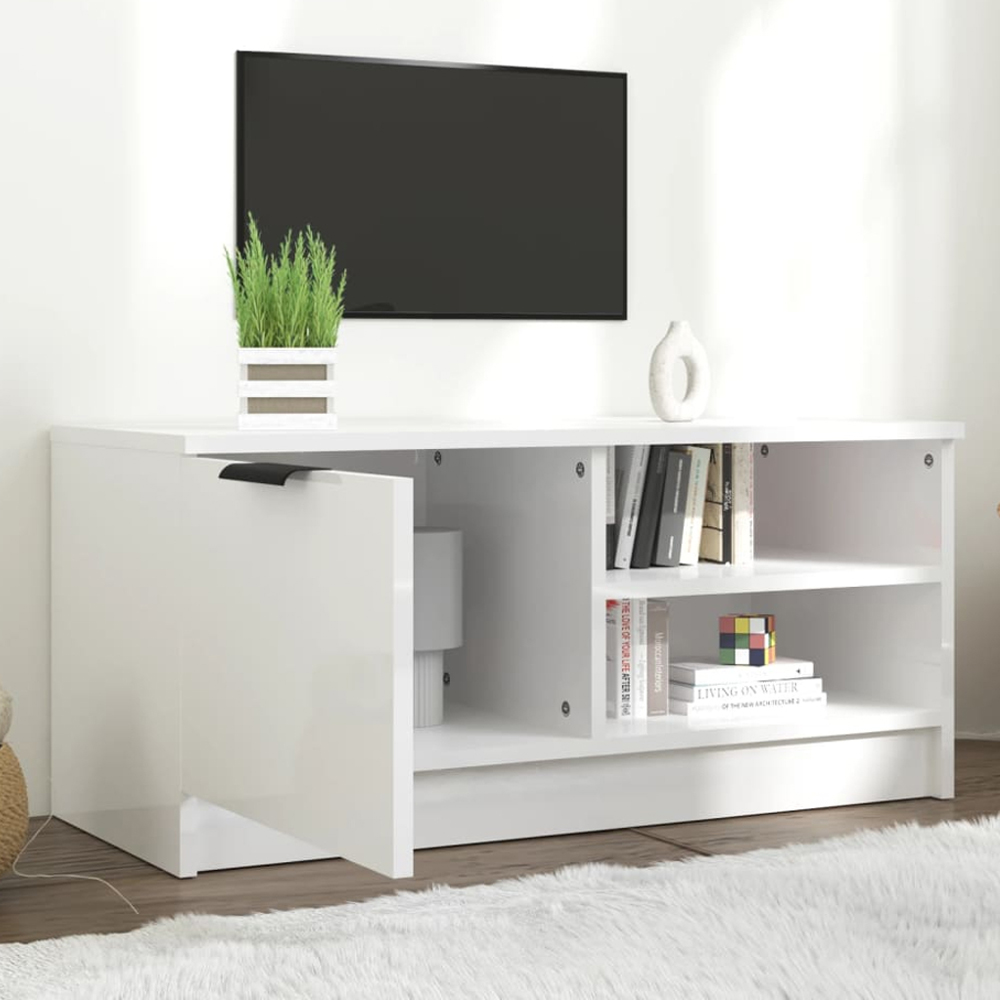 vidaXL Single Door 2 Shelf White TV Cabinet Image 1