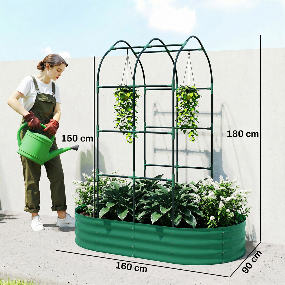 Outsunny Green Galvanised Raised Garden Bed with Trellis 180 x 90 x 160cm Image 9