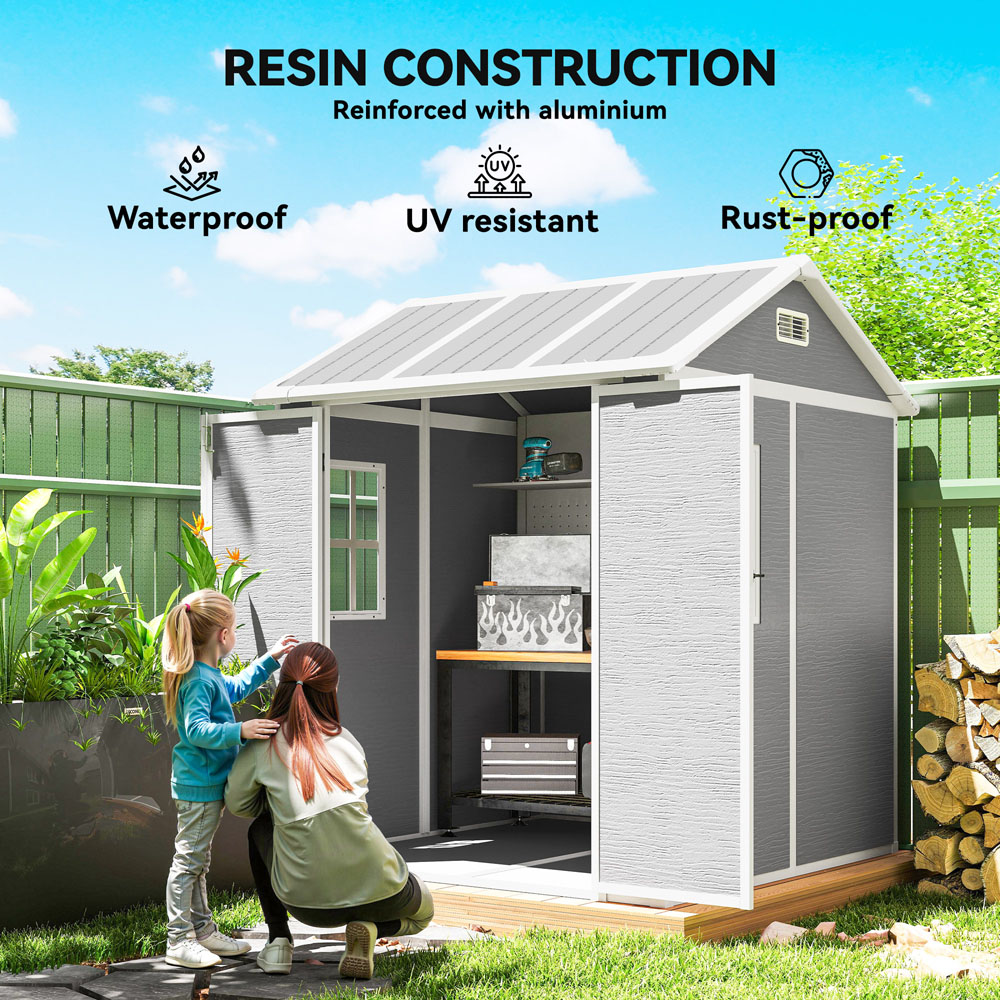 Outsunny 6 x 6ft Grey Plastic Garden Shed with Floor Image 5