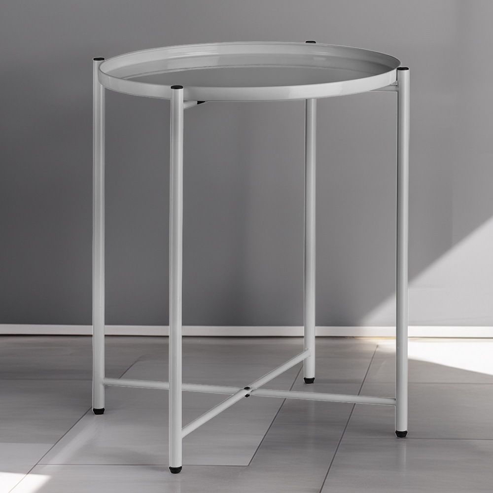 tectake Chester Grey Round Bedside Table Image 1
