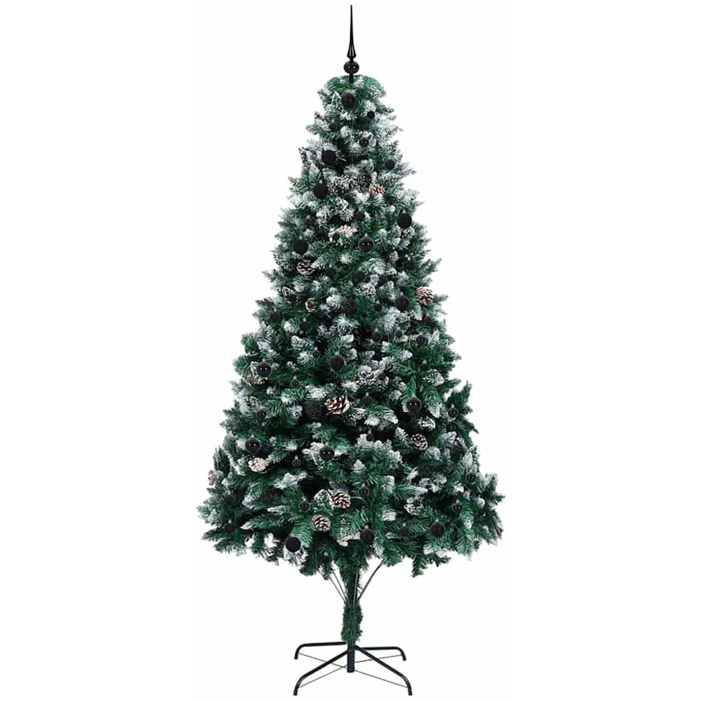 vidaXL Pre-Lit Black Baubles Green Artificial Christmas Tree 8ft Image 4