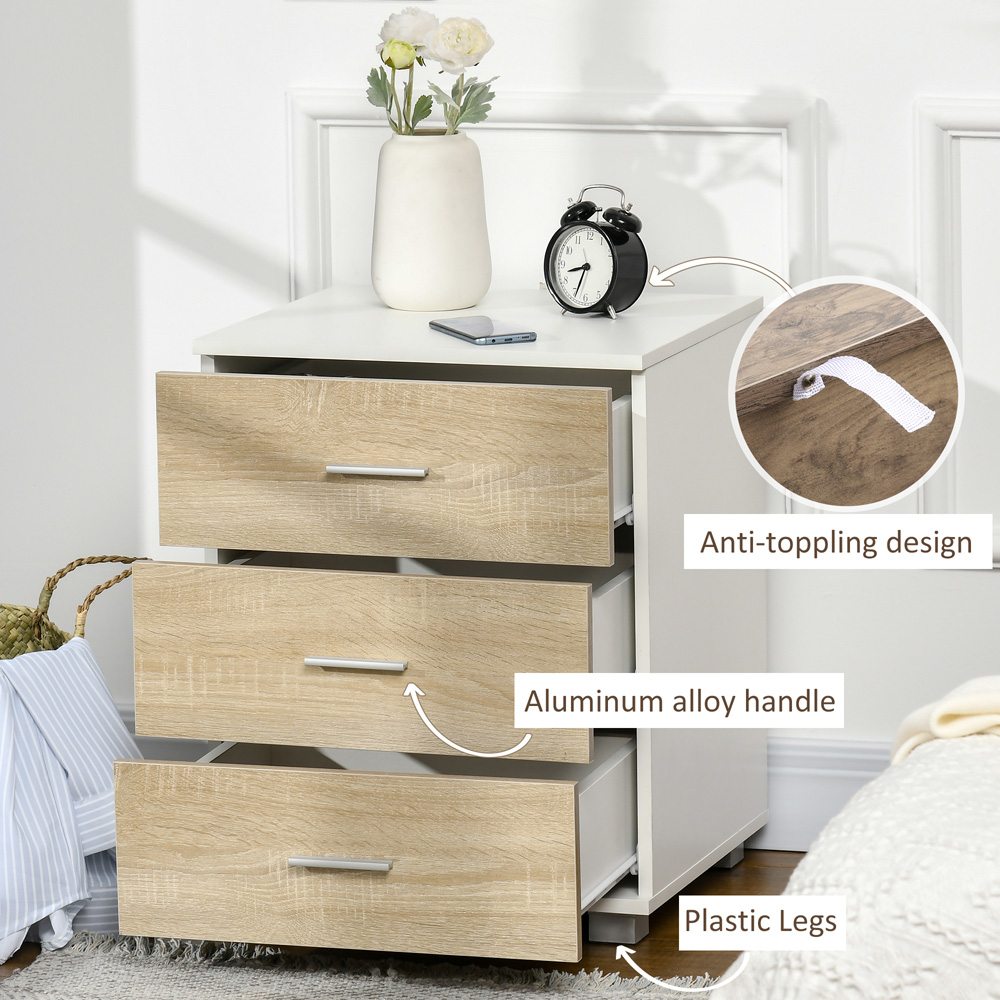 Portland 3 Drawer Oak Effect Bedside Table Wilko