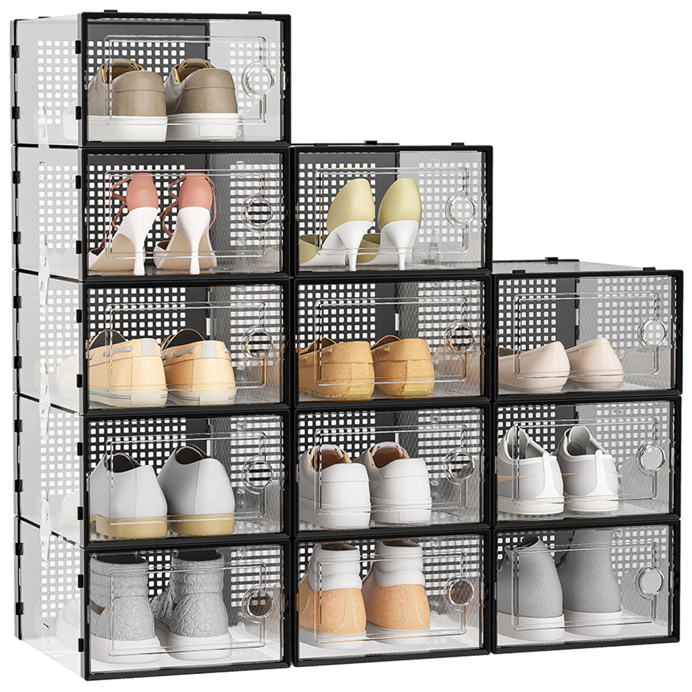 Living and Home Set of 12 Clear Plastic Stackable Shoe Storage Box 18cm Image 3