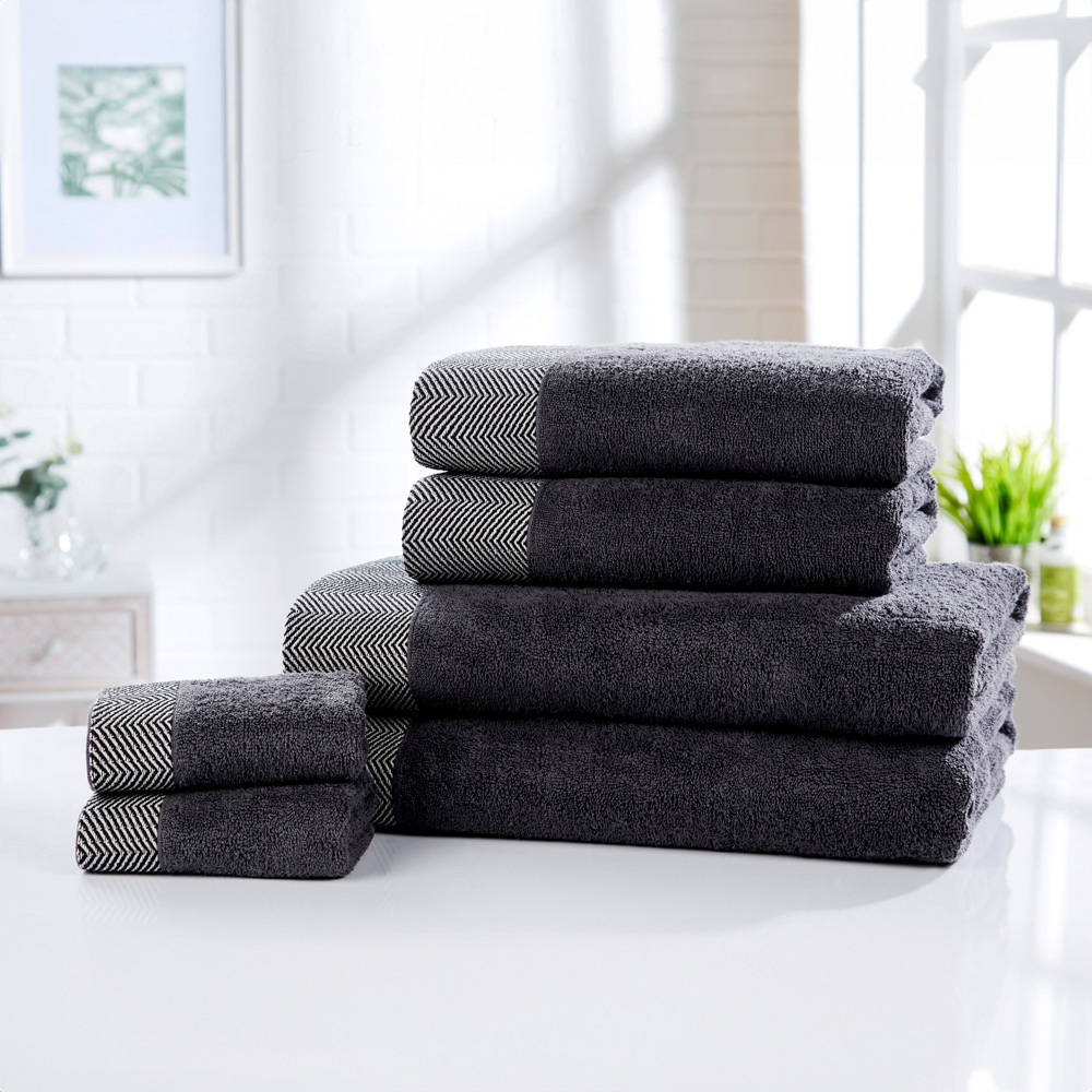 Rapport Home Tidal Charcoal Grey Cotton Hand Towel Image 2