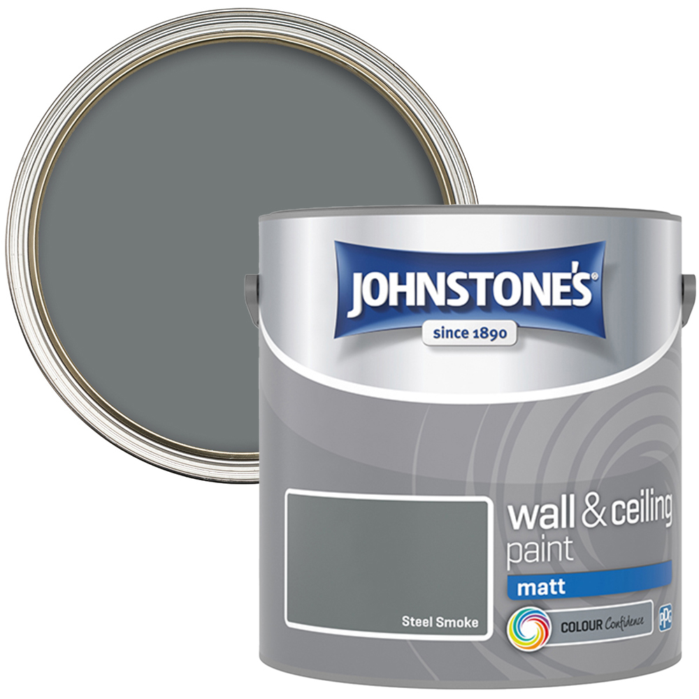 Johnstone's Walls & Ceilings Steel Smoke Matt Emulsion Paint 2.5L Image 1