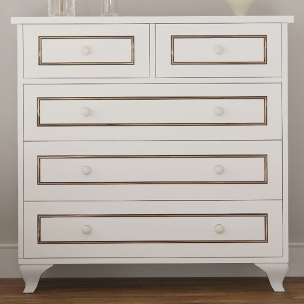Evu CLEMENT 5 Drawer White Chest of Drawers Image 1