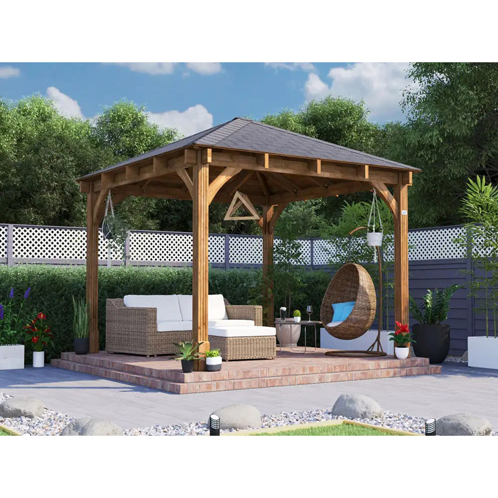 Dunster House Leviathan 3 x 3m Brown Heavy Duty Hot Tub Shelter Garden Gazebo with Roof Shingles Image 3