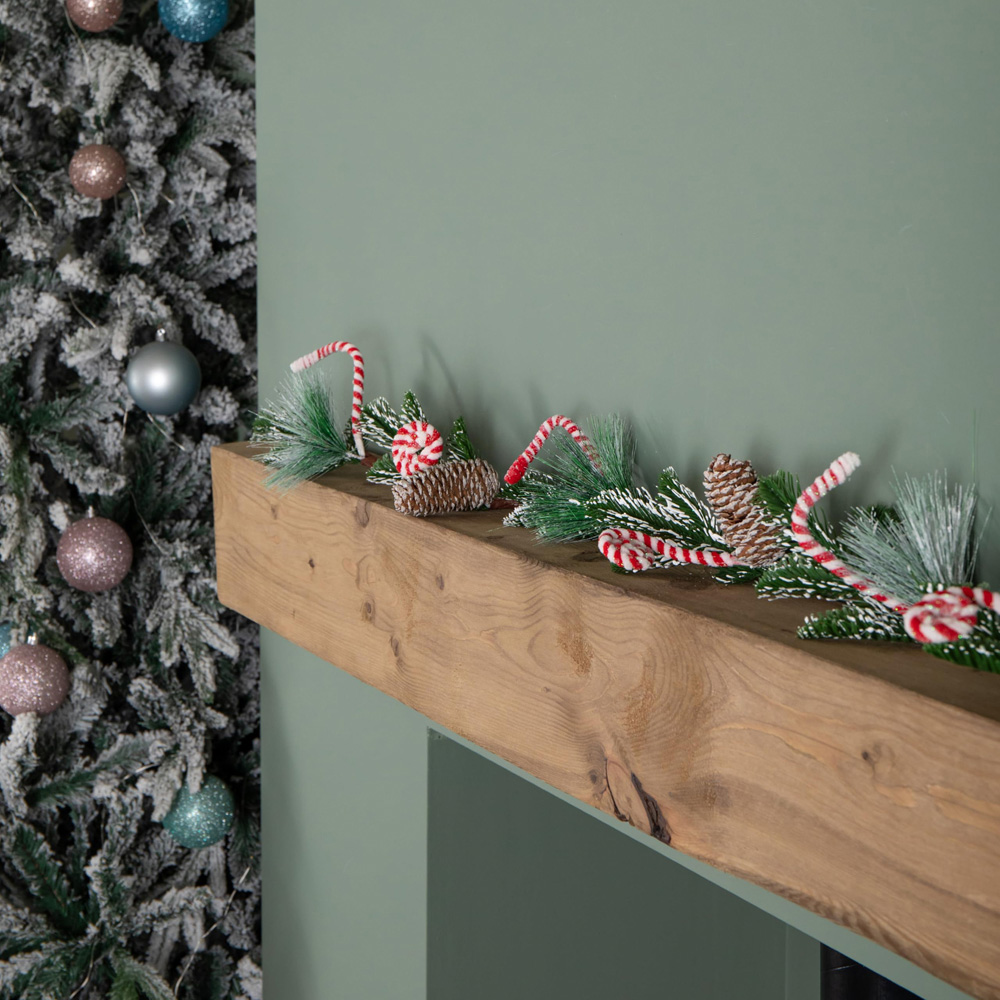 Samuel Alexander Candy Swirls Christmas Garland with Frosted Pinecones and Candy Canes 130cm Image 3