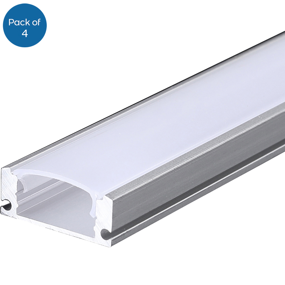 ENER-J Silver Aluminium Channel Profilewith PC Cover 17.3 x 7.59mm 4 Pack Image 1