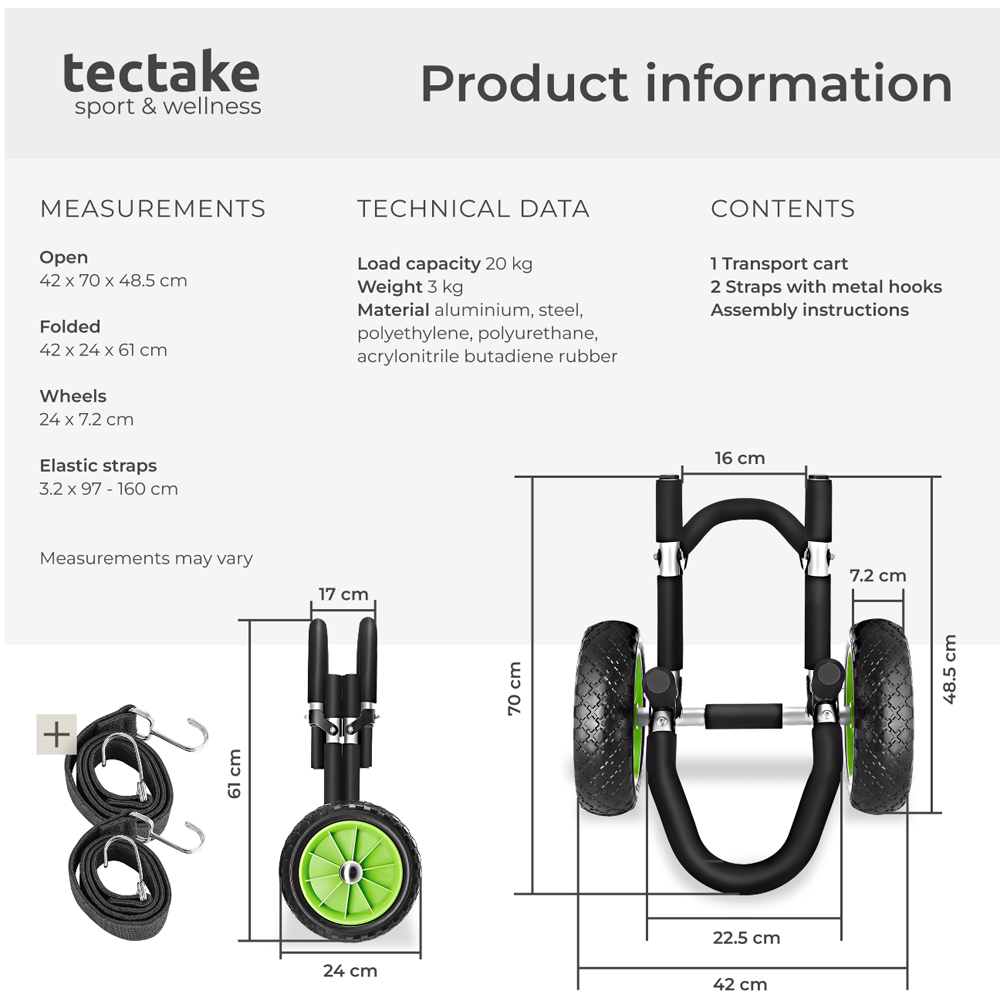 tectake Single Surfboard and SUP Trolley with Wave Wheel and Bungee Cords Image 8