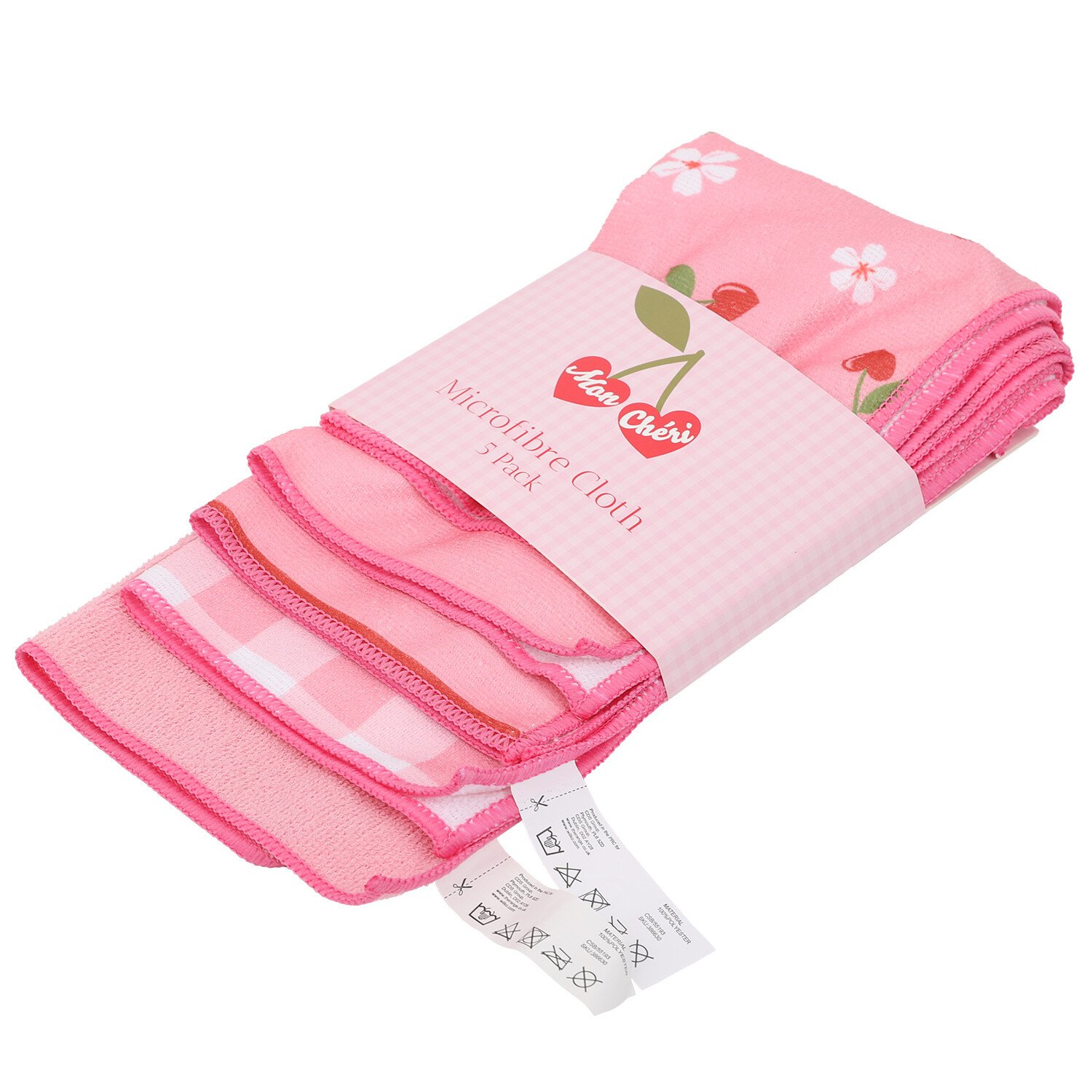 Pack of 5 Mon Cheri Microfibre Cloths - Pink Image 2