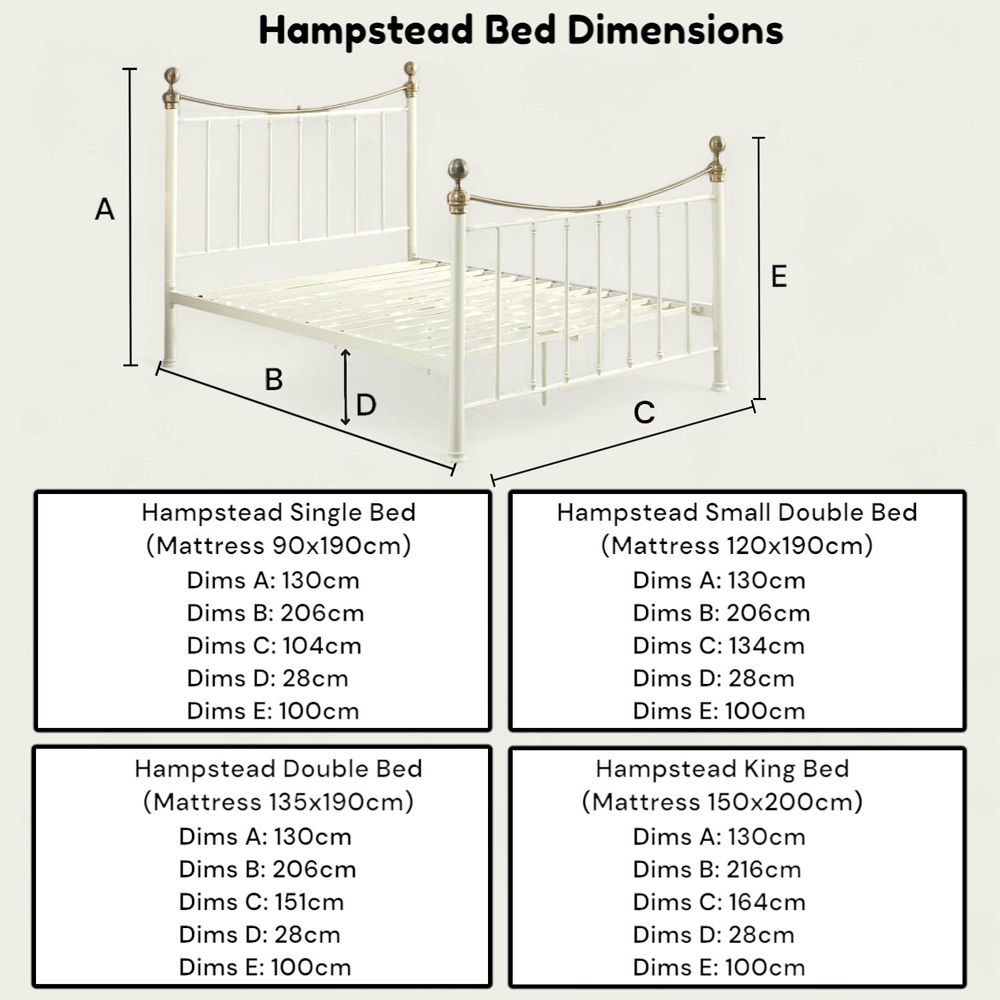 OAT Home Hampstead Single White and Brass Metal Bed Image 9