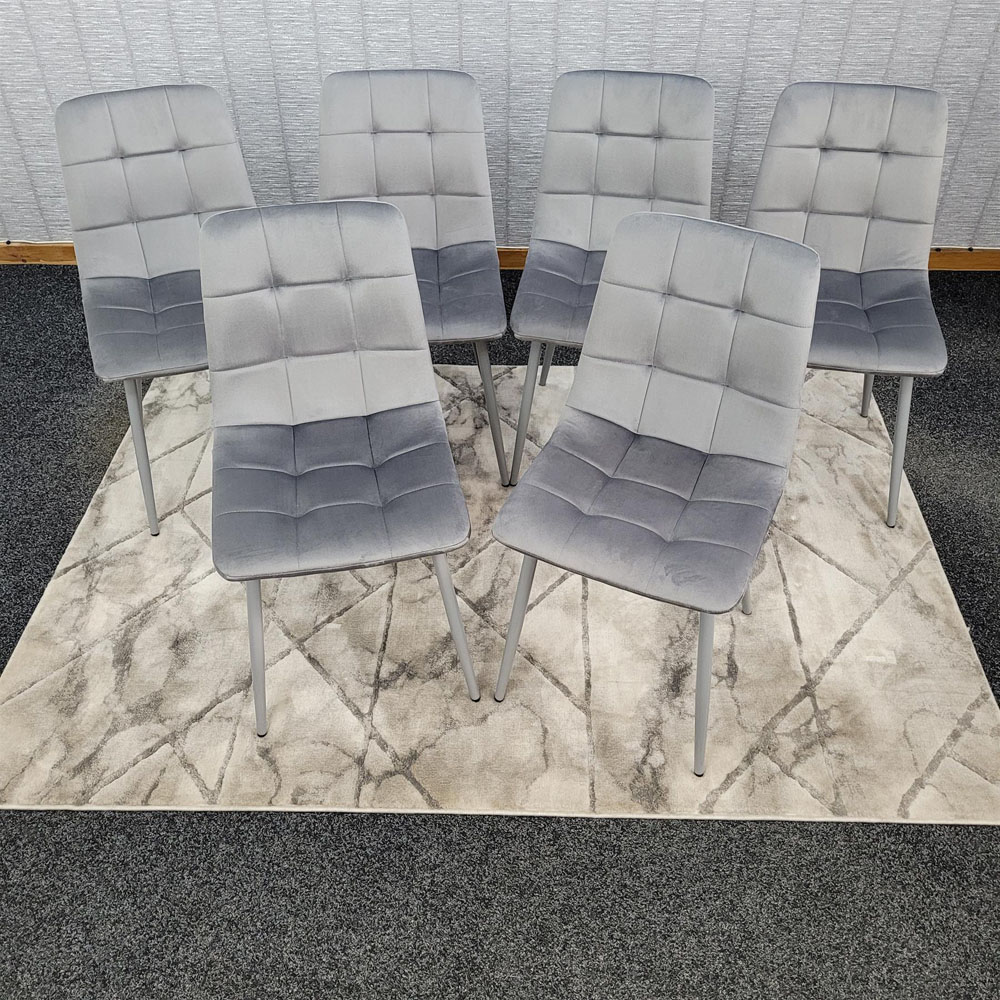 Kosy Koala 6 Seater Wooden Effect Velvet Dining Set Grey Image 5