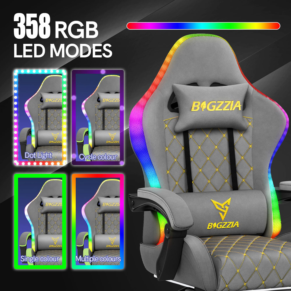 Rattrix Grey Reclining RGB Gaming Chair with LED Lights and Footrest Image 6
