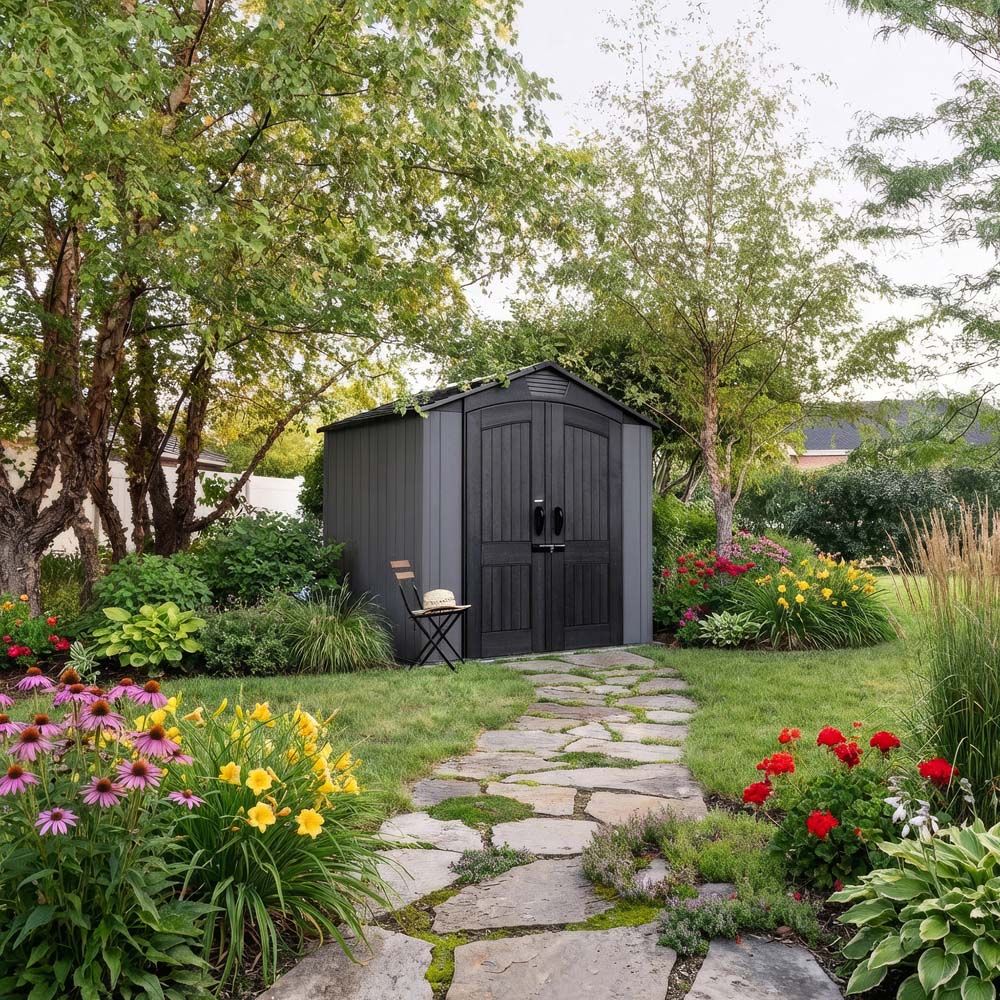 Lifetime Products 7 x 7ft Grey Apex Garden Storage Shed Image 2