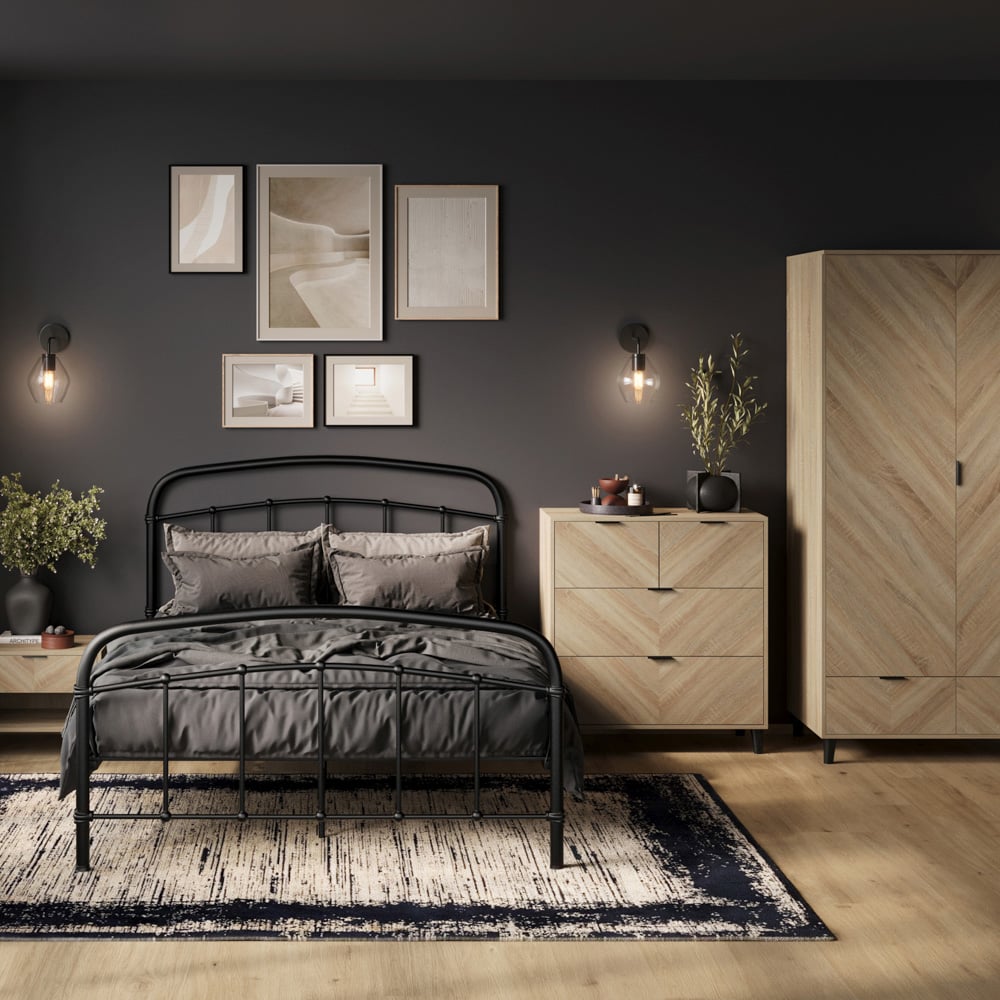 Stockholm Chevron Single Door Single Drawer Sonoma Oak Wardrobe Image 2