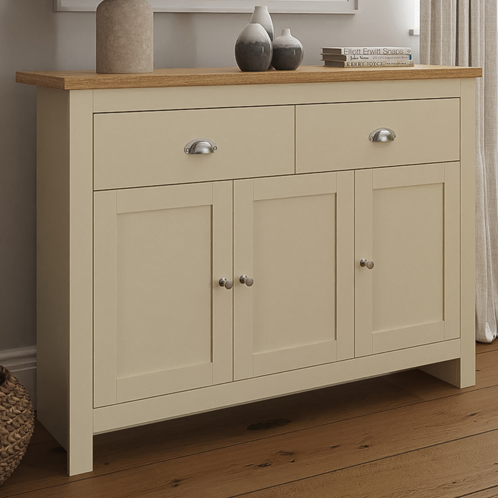 GFW Lancaster 3 Door 2 Drawer Cream Large Sideboard Image 1