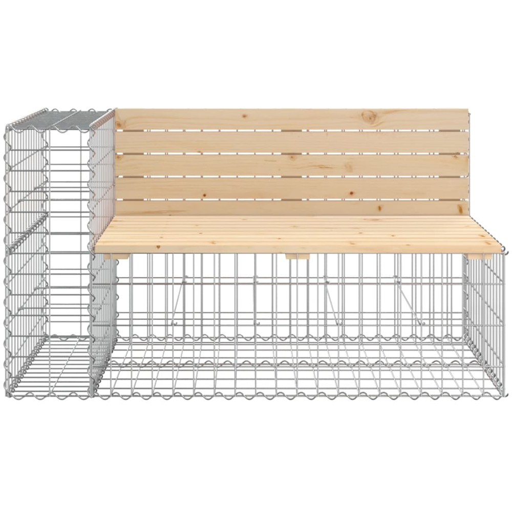 vidaXL Brown Solid Wood Pine Garden Bench with Gabion Basket 65.5 x 314 x 71cm Image 3
