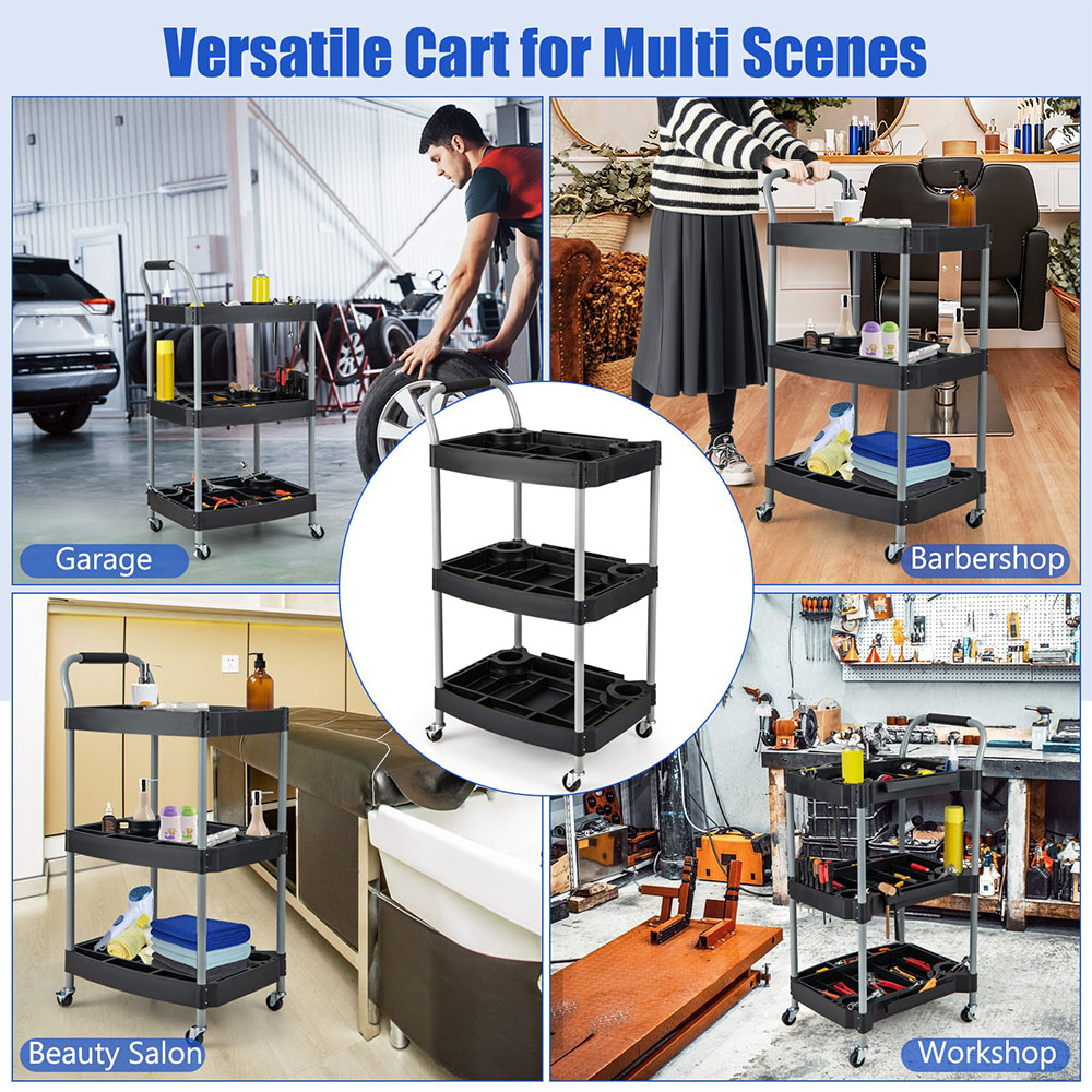 Costway 3 Shelf Black Utility Cart Image 7