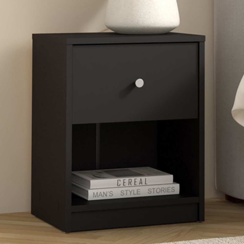 Furniture To Go May Single Drawer Single Shelf Black Bedside Table Image 1