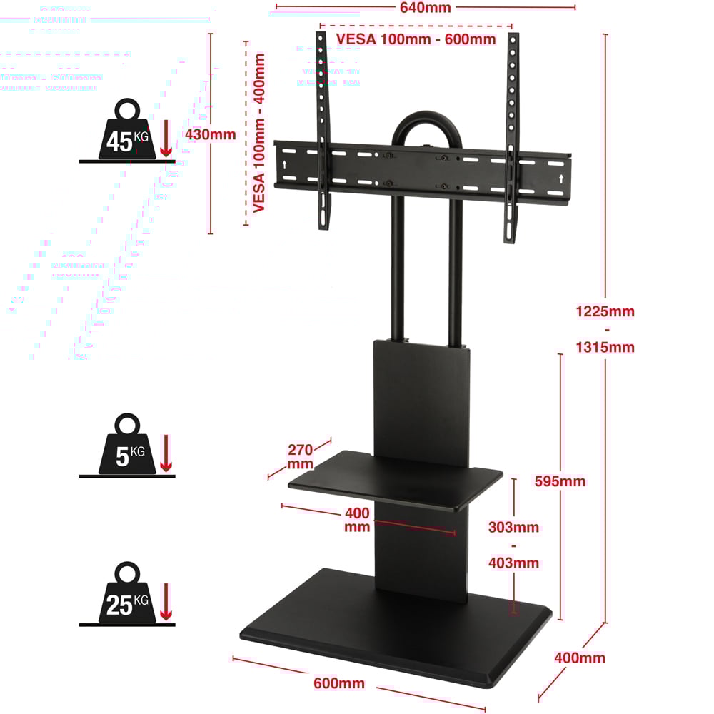 TTAP Single Shelf Black Floor Pedestal TV Stand with Swivel Mounting Bracket Image 8