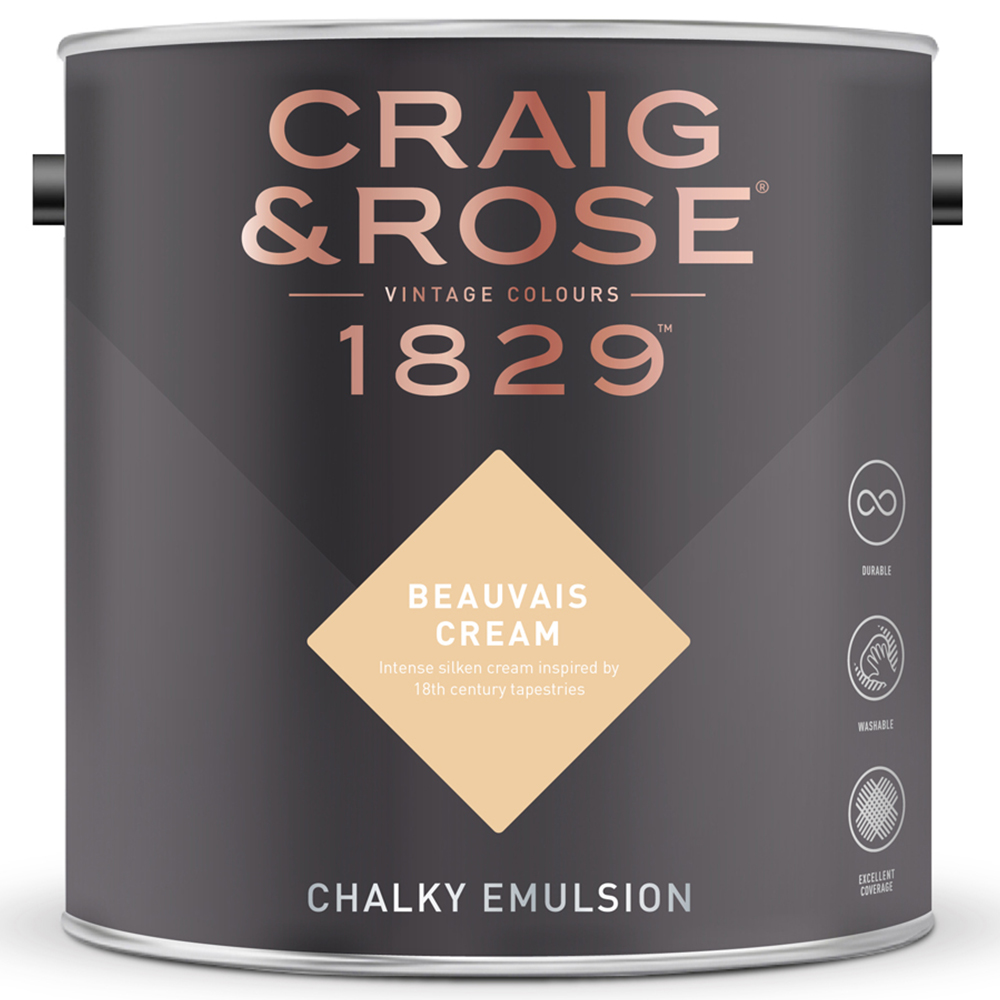 Craig & Rose Walls and Ceilings Beauvais Cream Chalky Emulsion Paint 5L Image 2