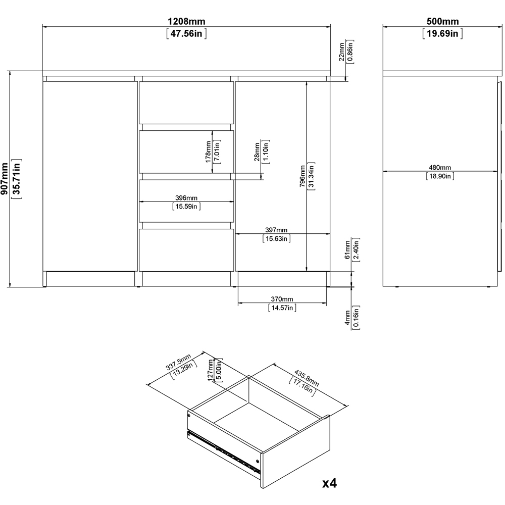 Florence 2 Door 4 Drawer Concrete and White High Gloss Sideboard Image 9