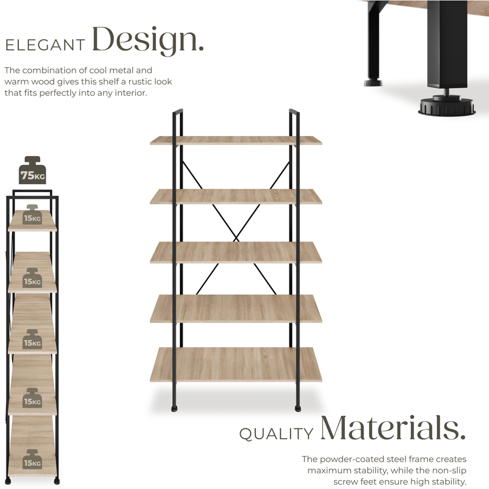 tectake Glasgow 5 Slim Shelf Oak Sonoma Ladder Shelving Unit Image 3