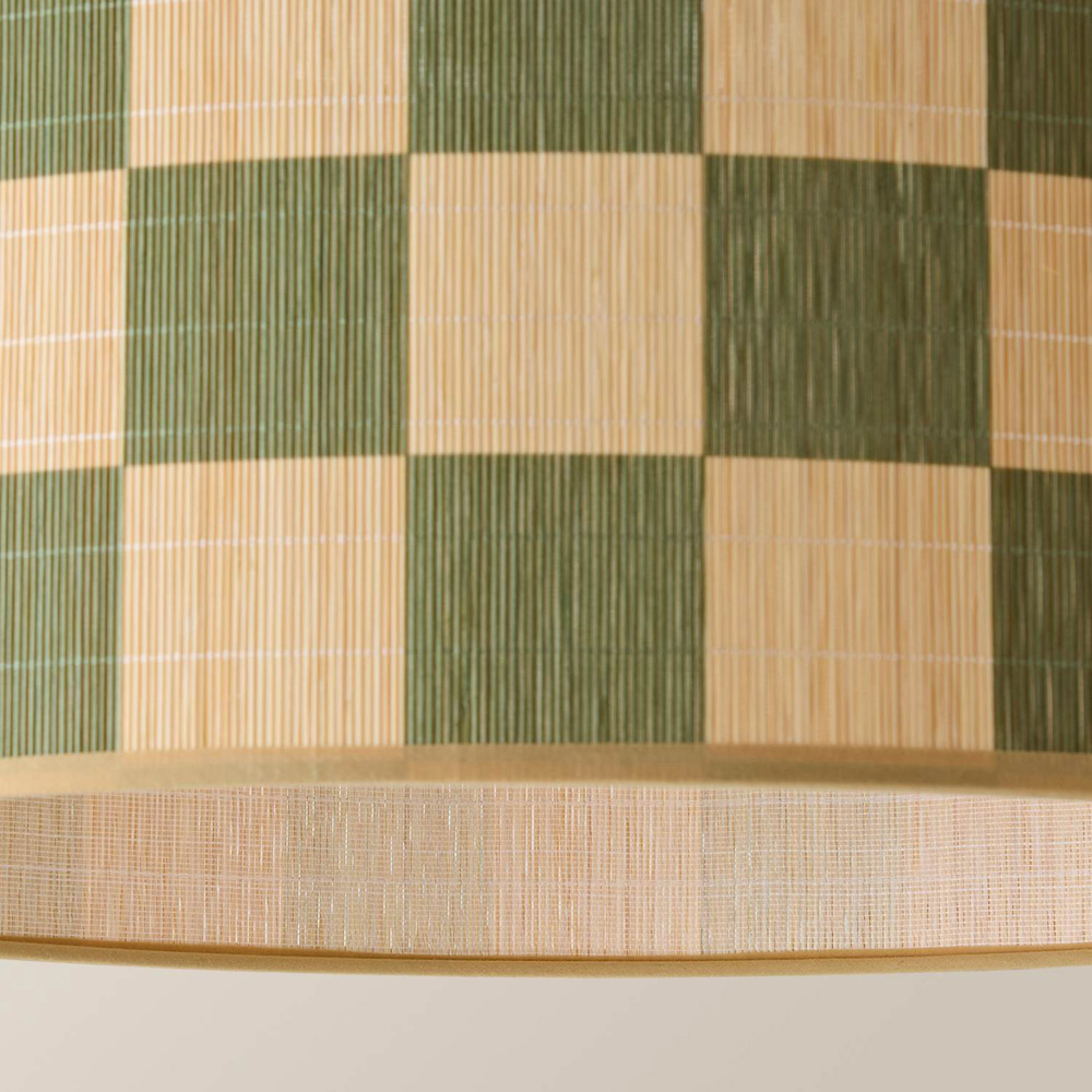 ValueLights Lori Green Check Print Bamboo Drum Easy Fit Ceiling Light Lamp Shade 45cm Image 3