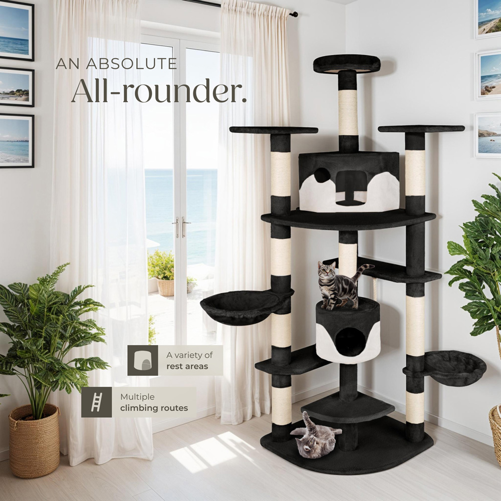tectake Nelly Black and White Cat Tree with Scratching Posts 204cm Image 8