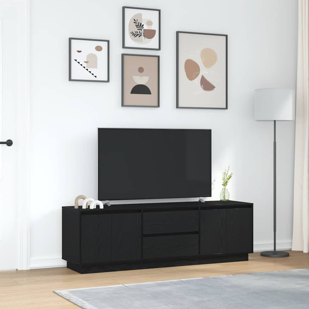 vidaXL 4 Door 2 Drawer Black TV Cabinet with LED Lights Image 2