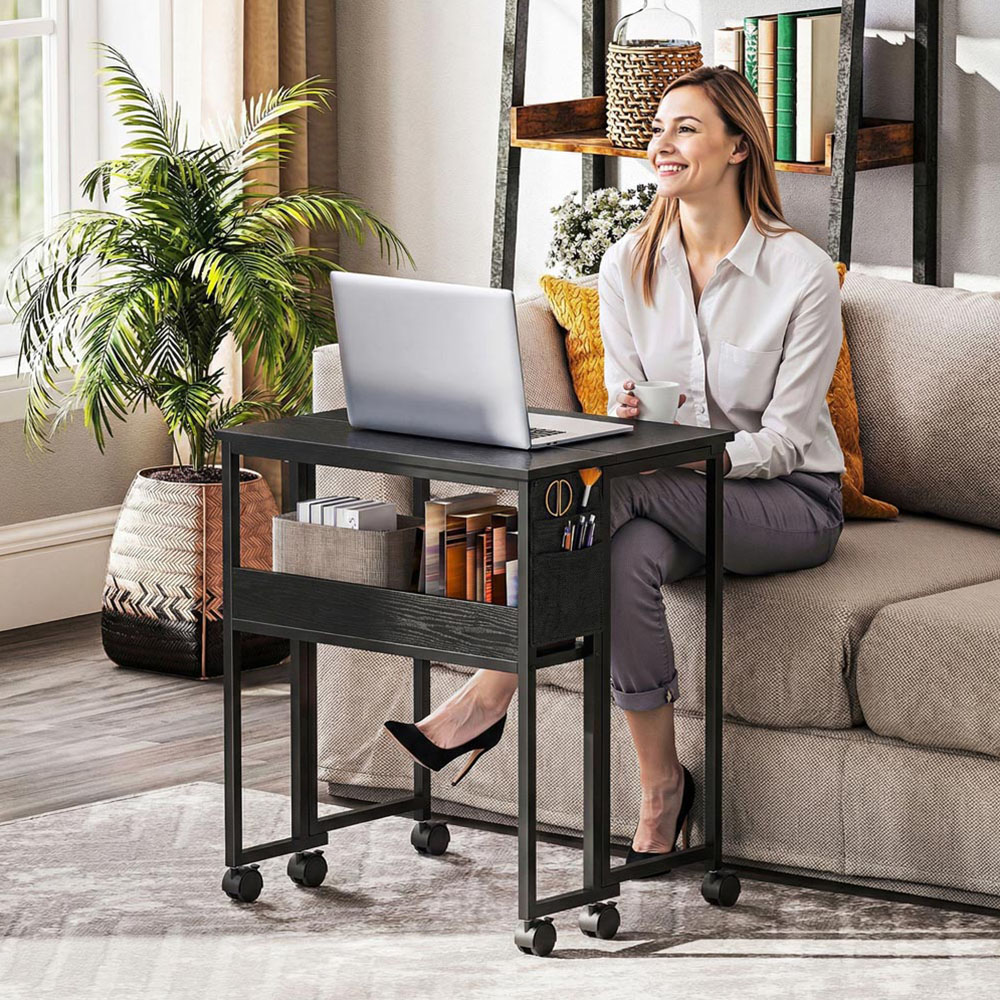 Portland Single Shelf Foldable Computer Desk with Storage Bag and Wheels Black Image 3