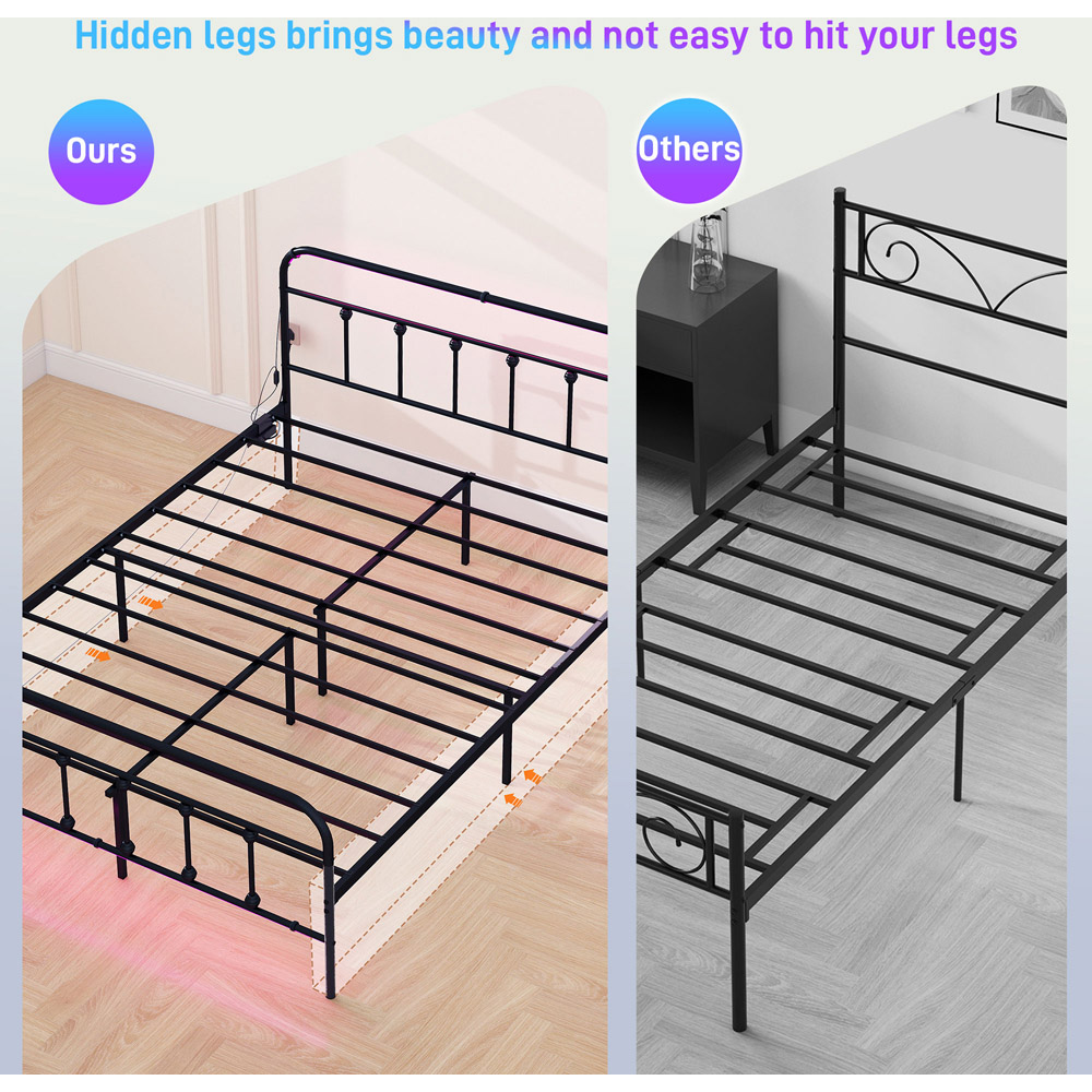 Portland King Black Bed Frame with LED Lights and Charging Station Image 8