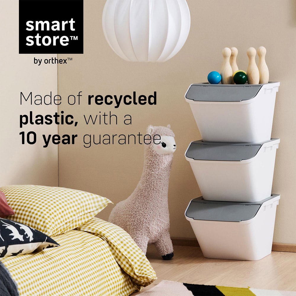 SmartStore Collect Stack-It Medium Recycling Bin with Lid 37L 3 Pack Image 5