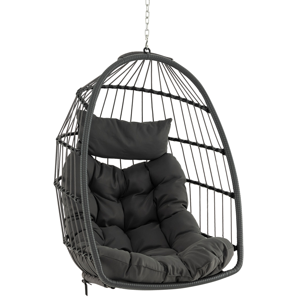 Costway Grey Hanging Egg Swing Hammock Chair with Head Pillow and Cushion Image 2