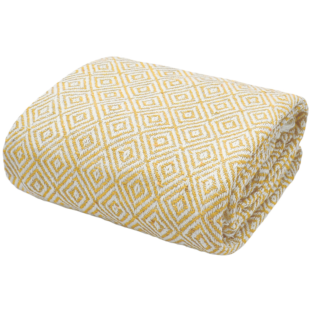 Velosso Ochre Diamond Pattern Cotton Woven Tasselled Throw 127 x 152cm Image 1