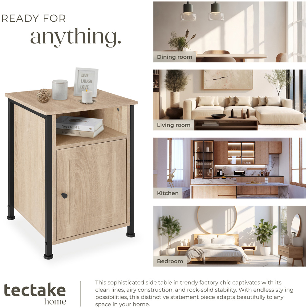 Tectake Blackburn Single Door Single Shelf Sonoma Oak Bedside Table Image 7