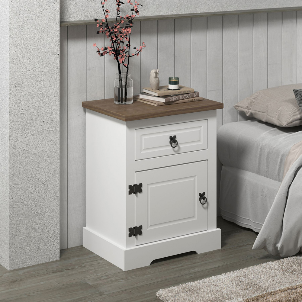 Home Source Corona Single Door Single Drawer Bedside Table with Waxed Pine Top Image 4