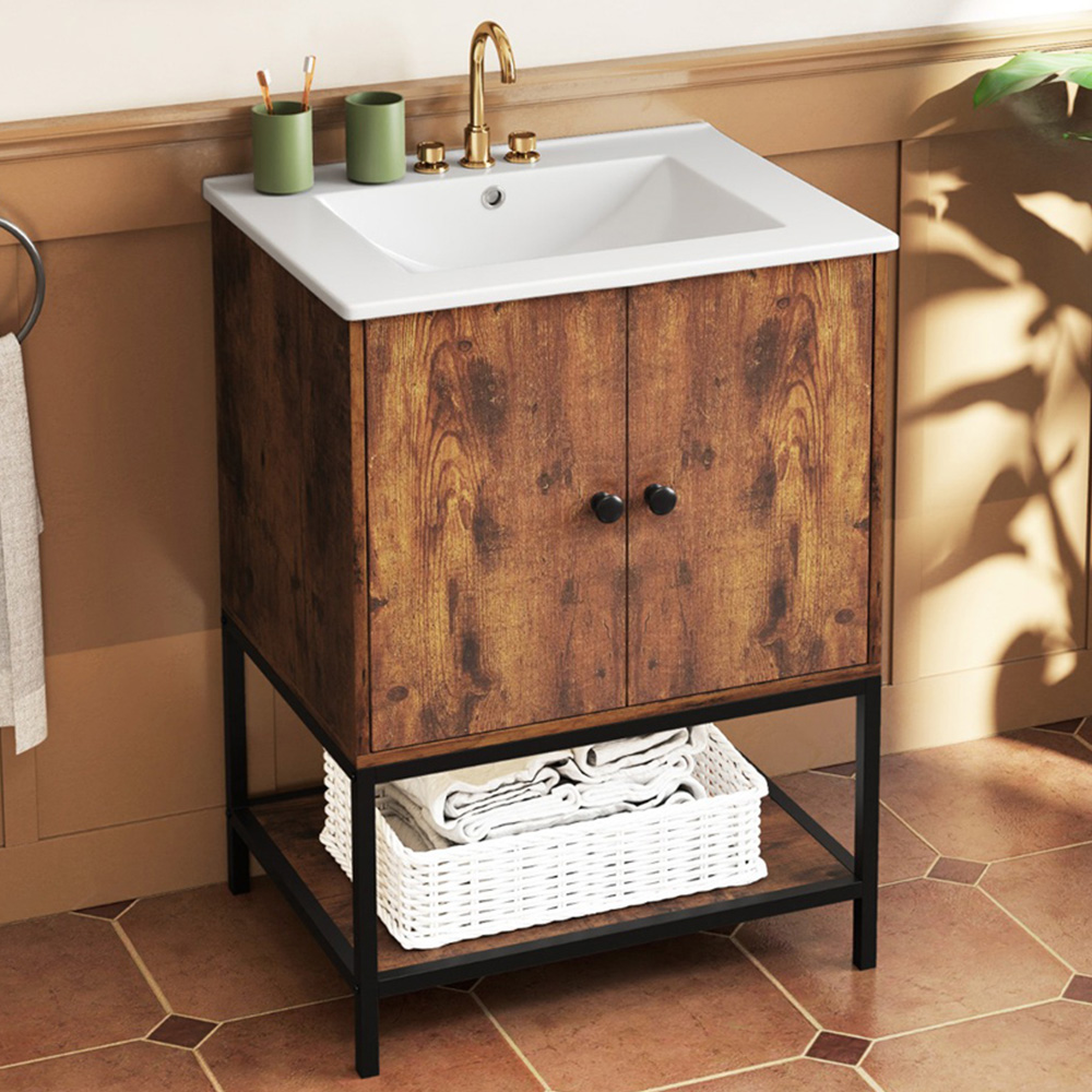 Costway Brown Vanity Unit with Basin Image 1