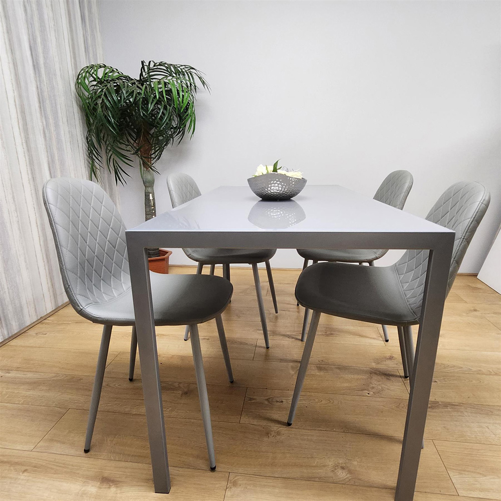 Kosy Koala 4 Seater Glass Faux Leather Gem Pattern Dining Set Grey Image 5