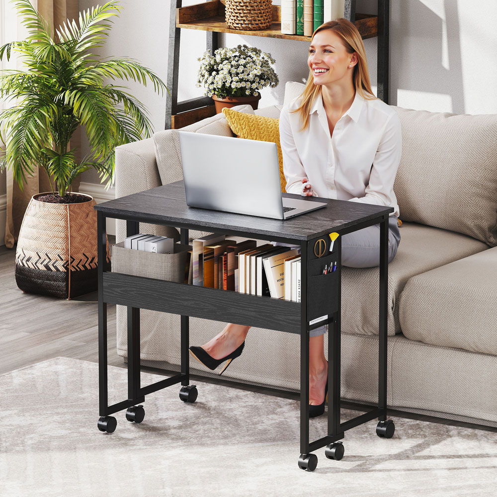 Portland Black Foldable Computer Desk with Wheels Image 2