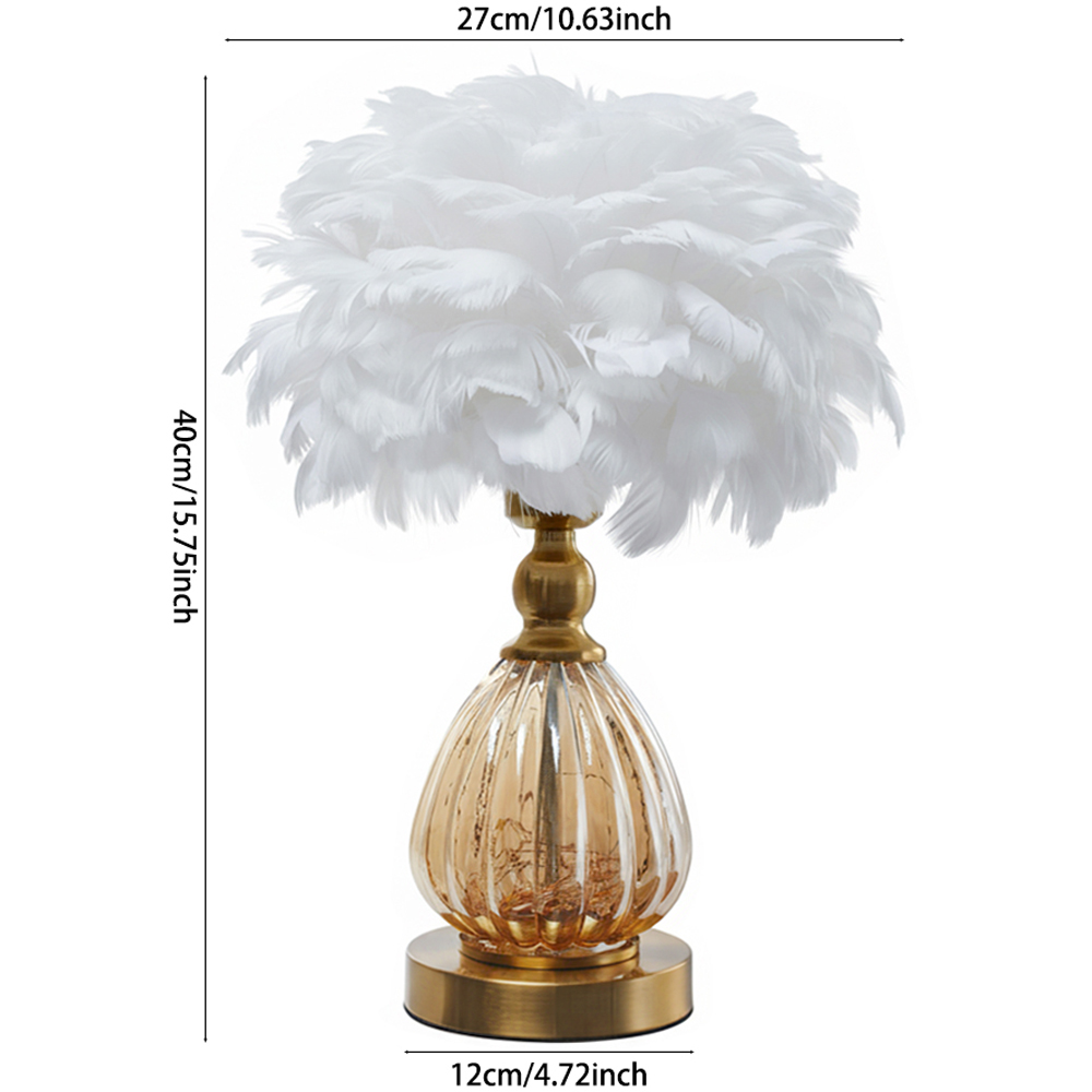 Living and Home Screw E27 Antique Bronze White Goose Feather Shade Table Lamp Image 8