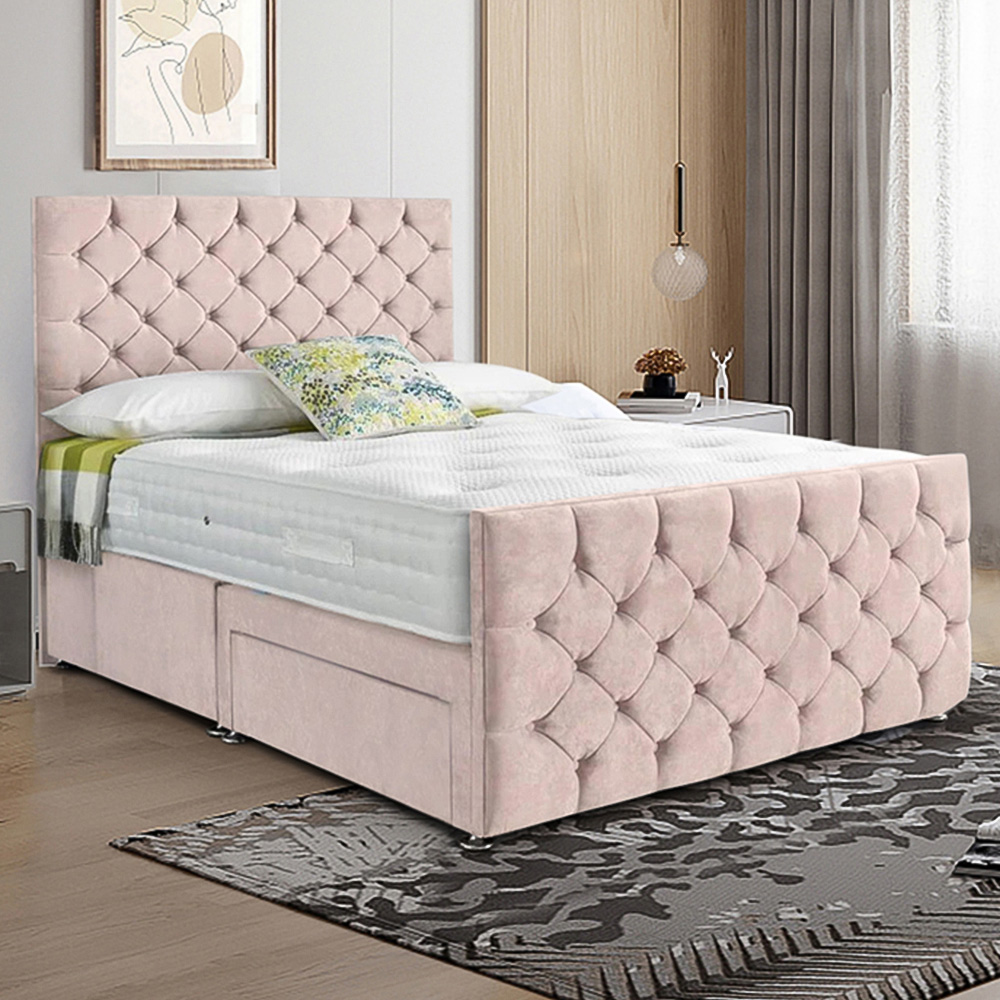 Eleganza Home Dreamscape Single Blush Plush Velvet Single Drawer Divan Bed with Headboard Image 1