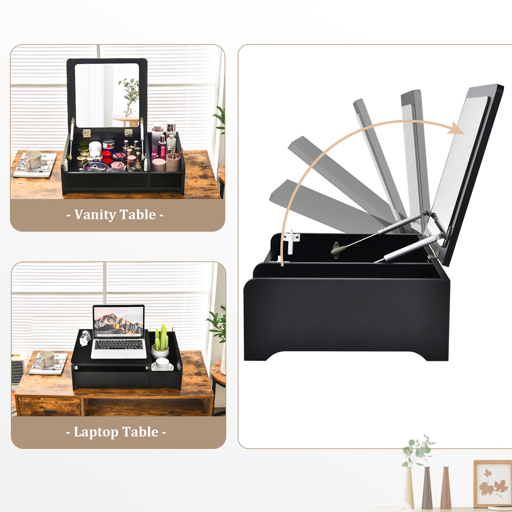Costway Black Desktop Makeup Organiser with Flip Top Mirror Image 7