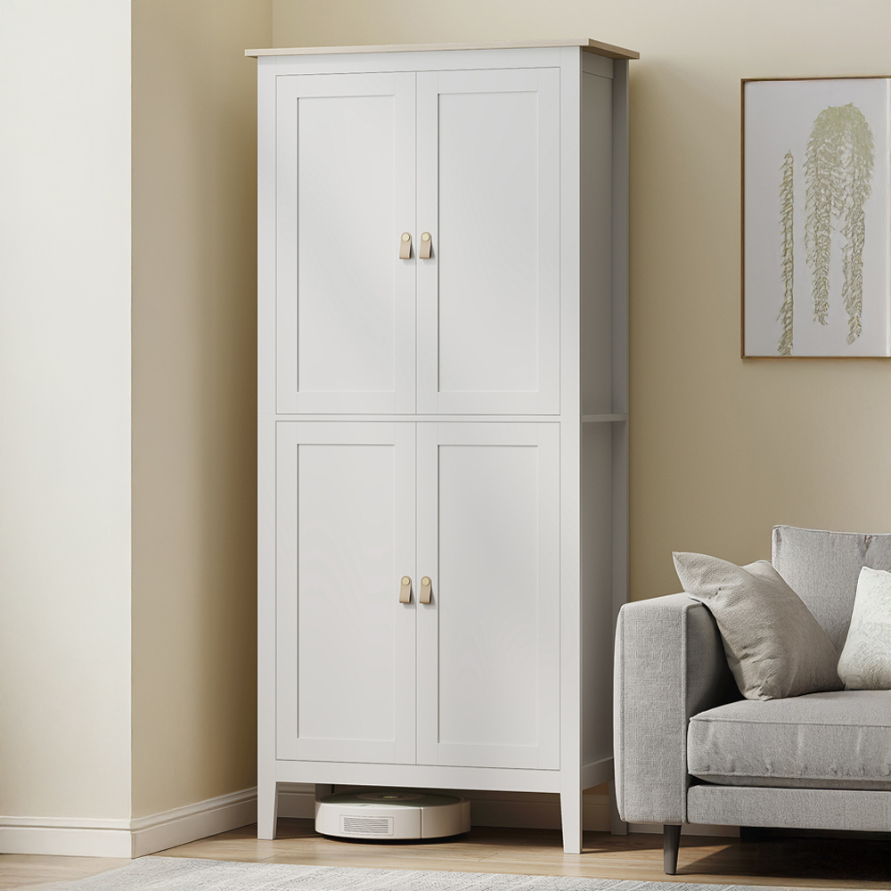 HOMCOM 4 Door White Tall Freestanding Pantry Storage Cabinet Image 1
