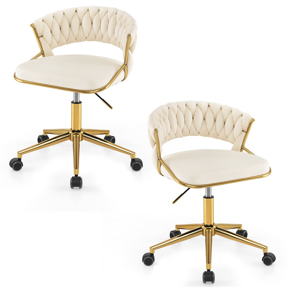 Costway Set of 2 Beige Hand Woven Swivel Desk Chair Image 2